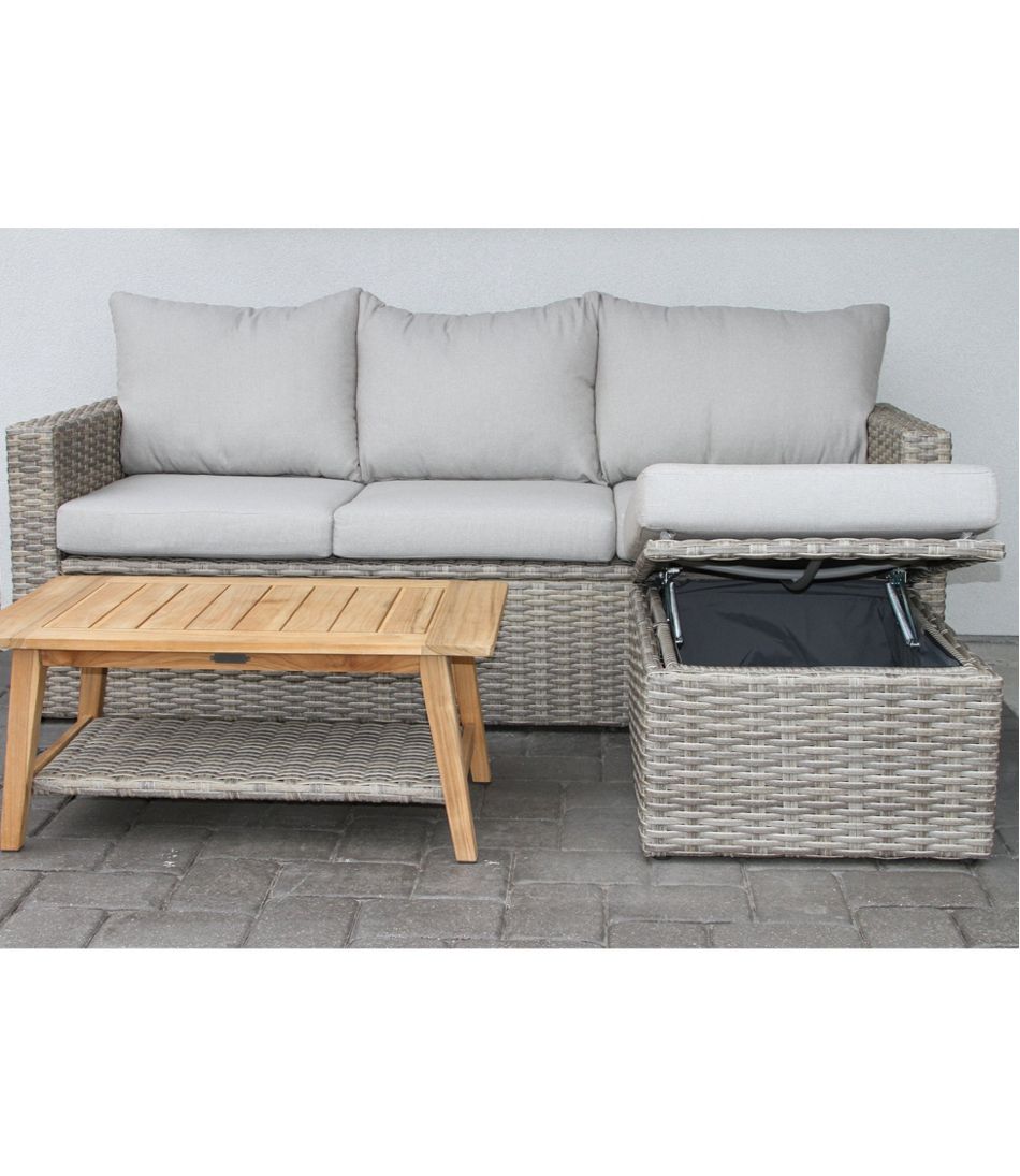 L.L.Bean For Sale | Wicker Storage Sofa and Teak Coffee Table Set