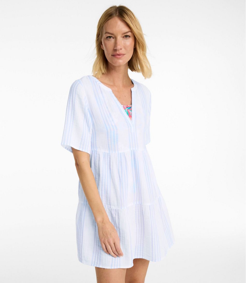 L.L.Bean Discount | Women's Cloud Gauze Cover-Up, Tiered Dress Print
