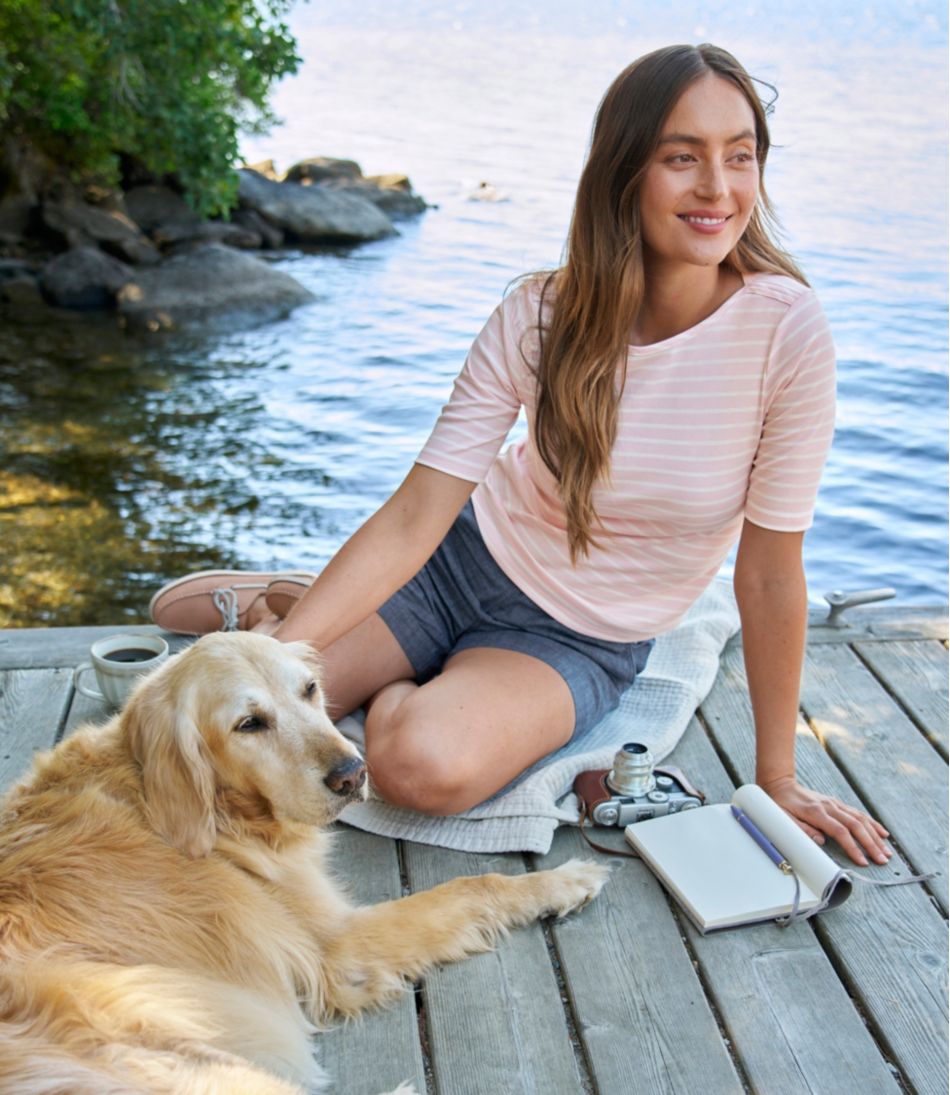 L.L.Bean On Sale | Women's Pima Cotton Tee, Elbow-Sleeve Boatneck Stripe