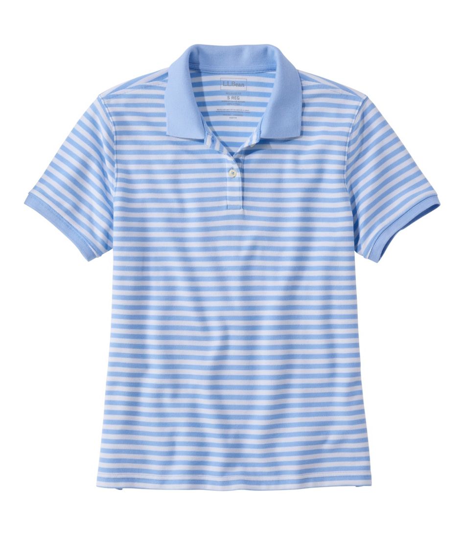 L.L.Bean New | Women's Premium Double L Polo, Short-Sleeve Relaxed Fit Stripe