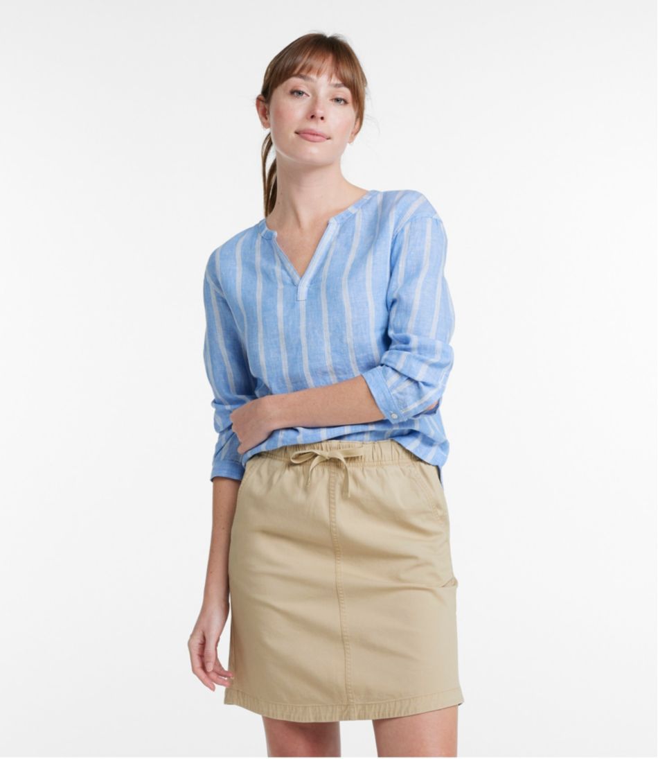 L.L.Bean Discount | Women's Premium Washable Linen Shirt, Splitneck Stripe