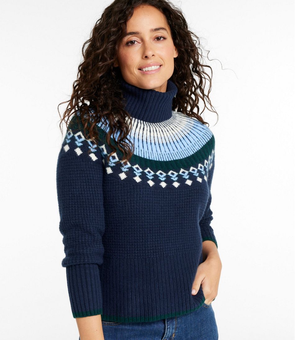 L.L.Bean US | Women's SuperSoft Waffle Sweater, Turtleneck Fair Isle