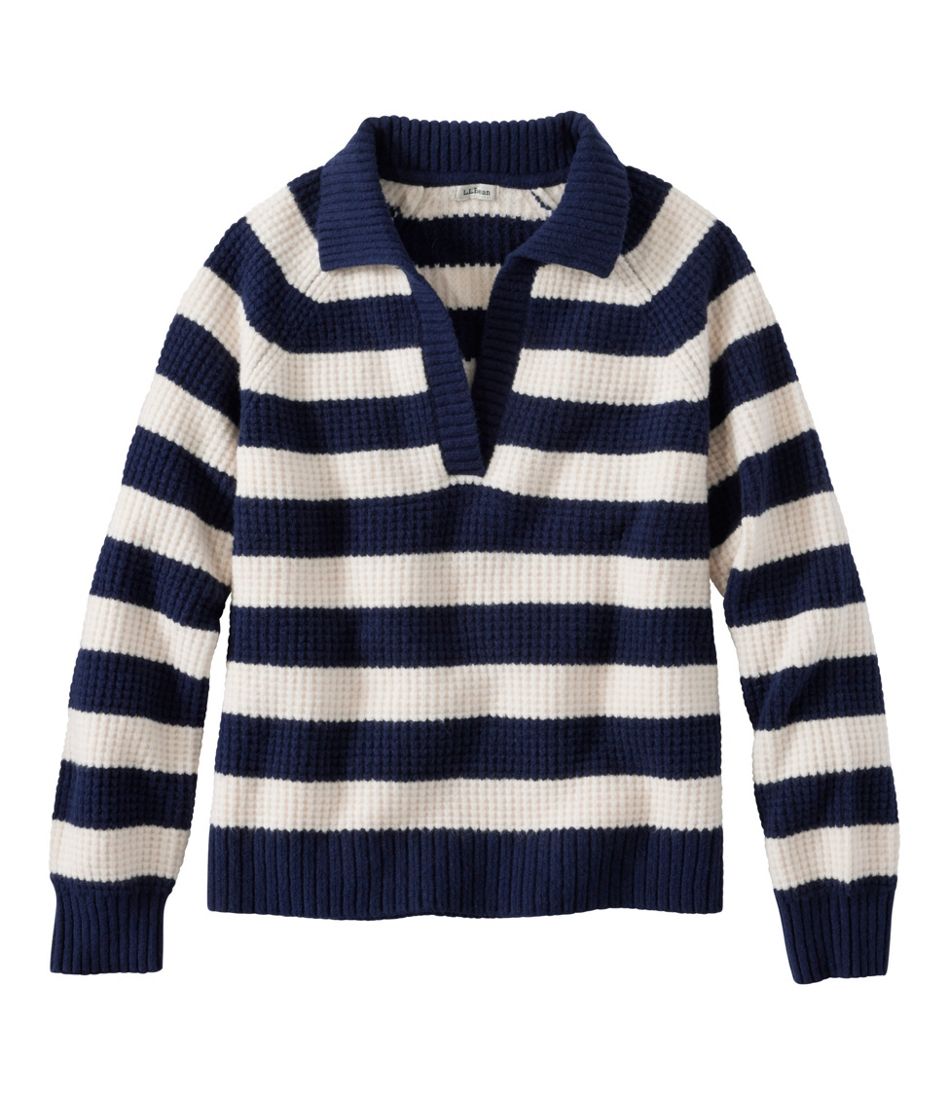 L.L.Bean Sale | Women's SuperSoft Waffle Sweater, Polo Stripe