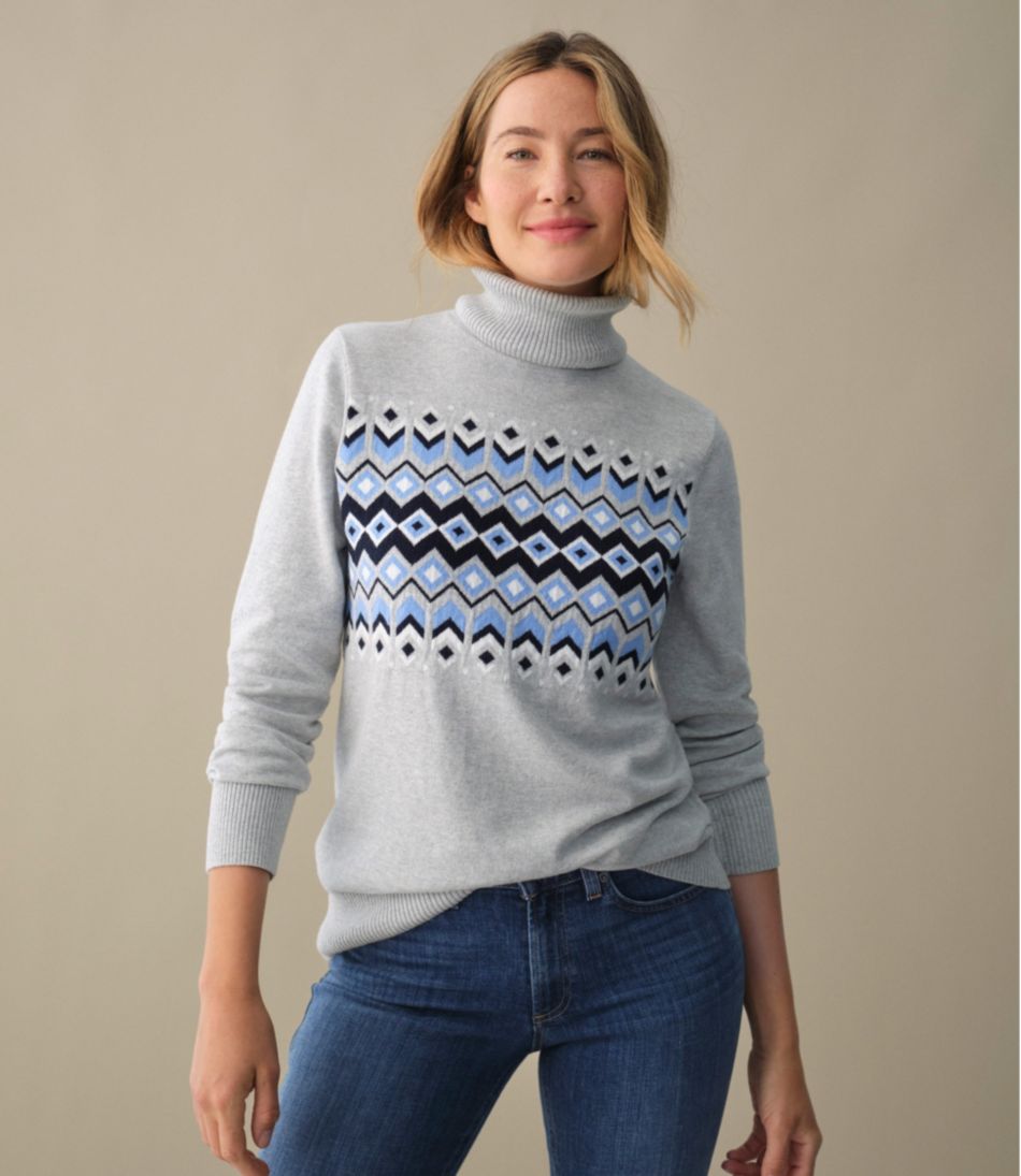 L.L.Bean On Sale | Women's Cotton/Cashmere Sweater, Turtleneck Intarsia