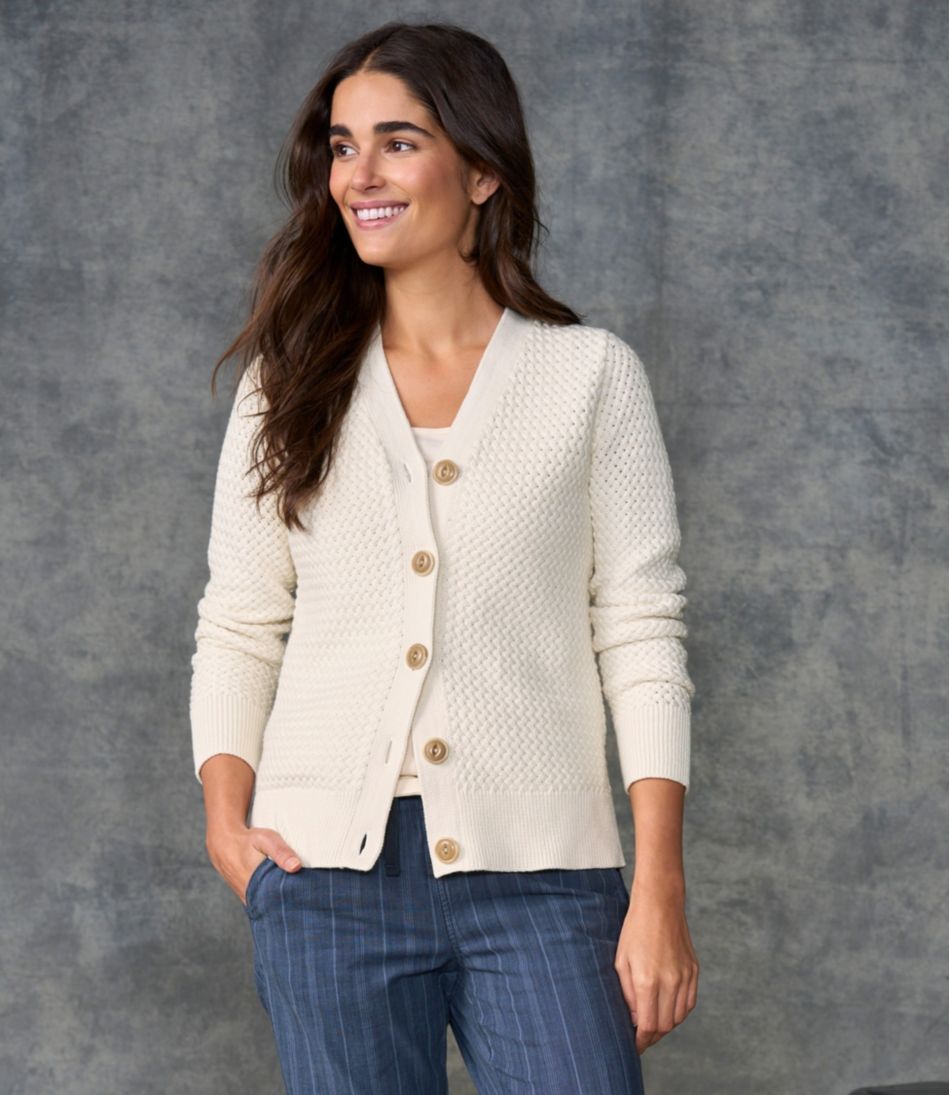 L.L.Bean Discount | Women's Basketweave Sweater, Button-Front Cardigan