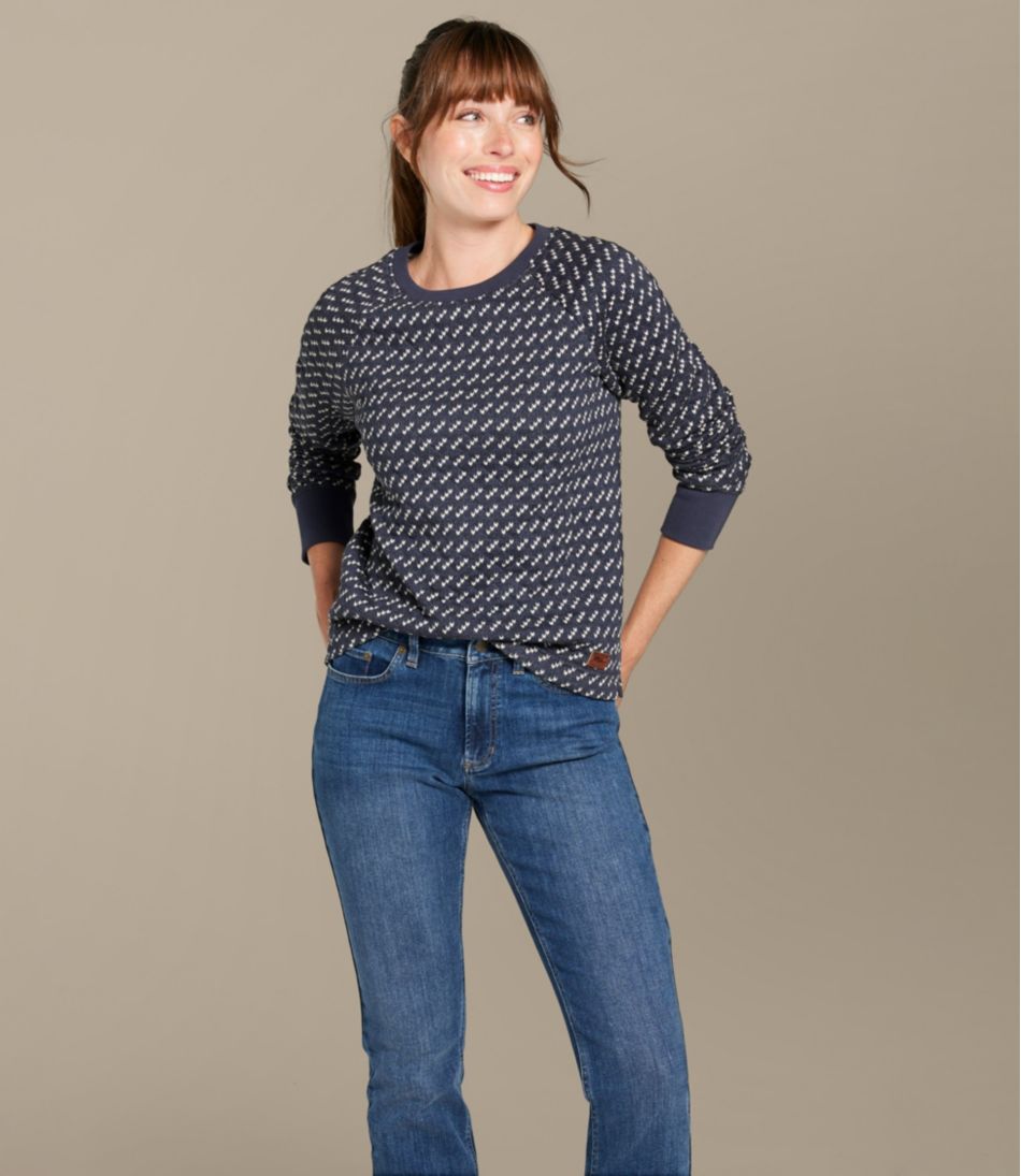 L.L.Bean Outlet | Women's Quilted Sweatshirt, Crewneck Pullover Print