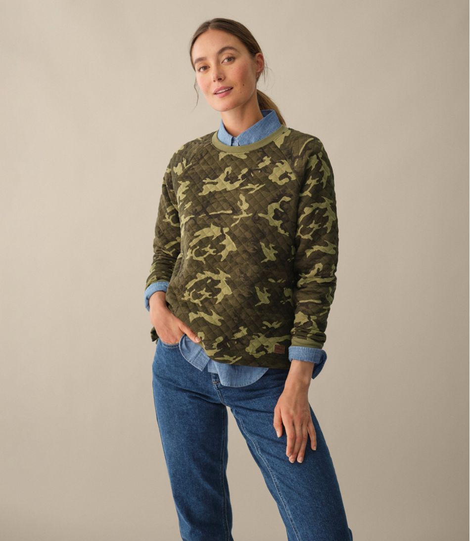 L.L.Bean Outlet | Women's Quilted Sweatshirt, Crewneck Pullover Print