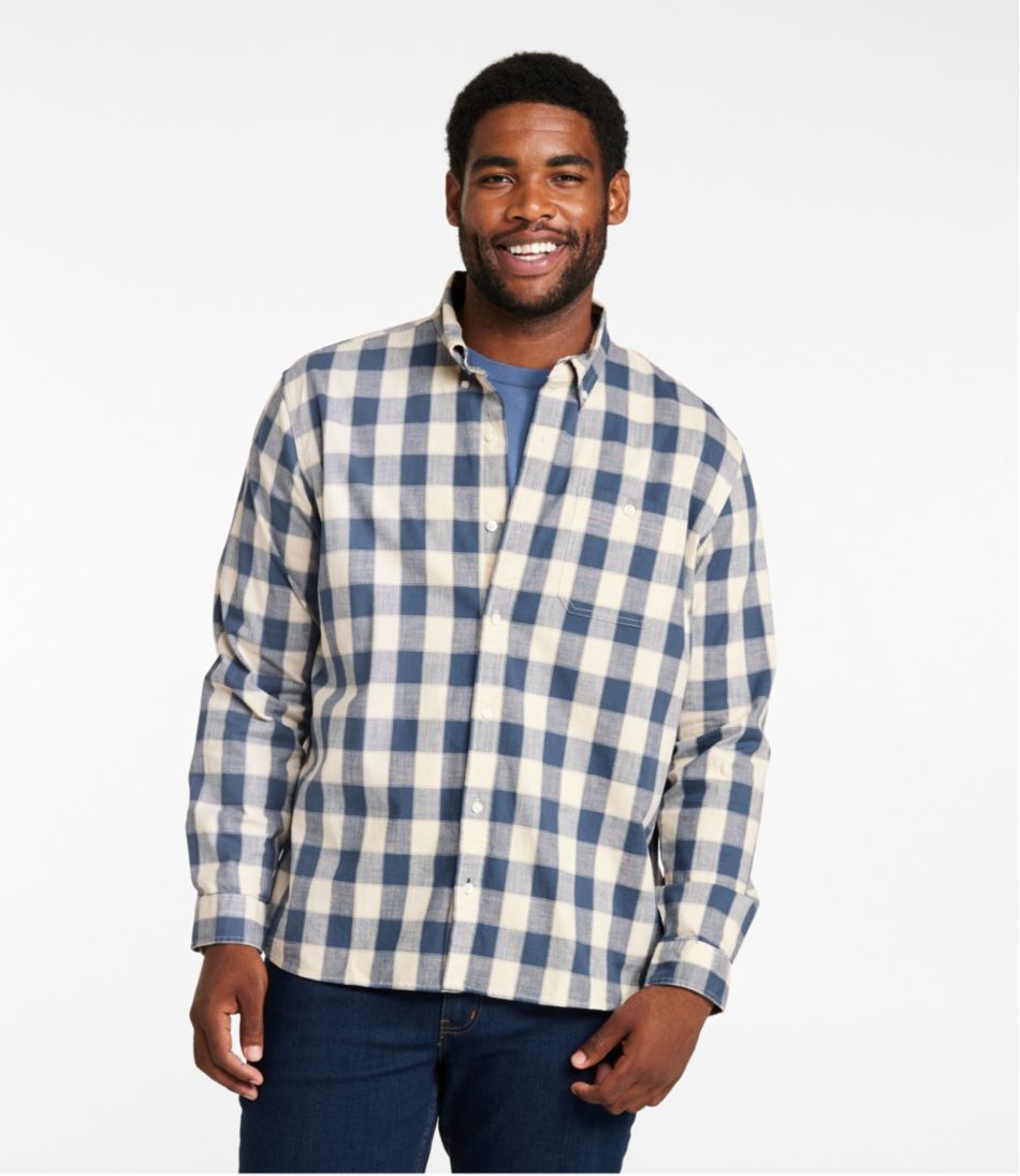 L.L.Bean Discount | Men's Comfort Stretch® Chambray Shirt, Long-Sleeve, Slightly Fitted Untucked Fit, Plaid