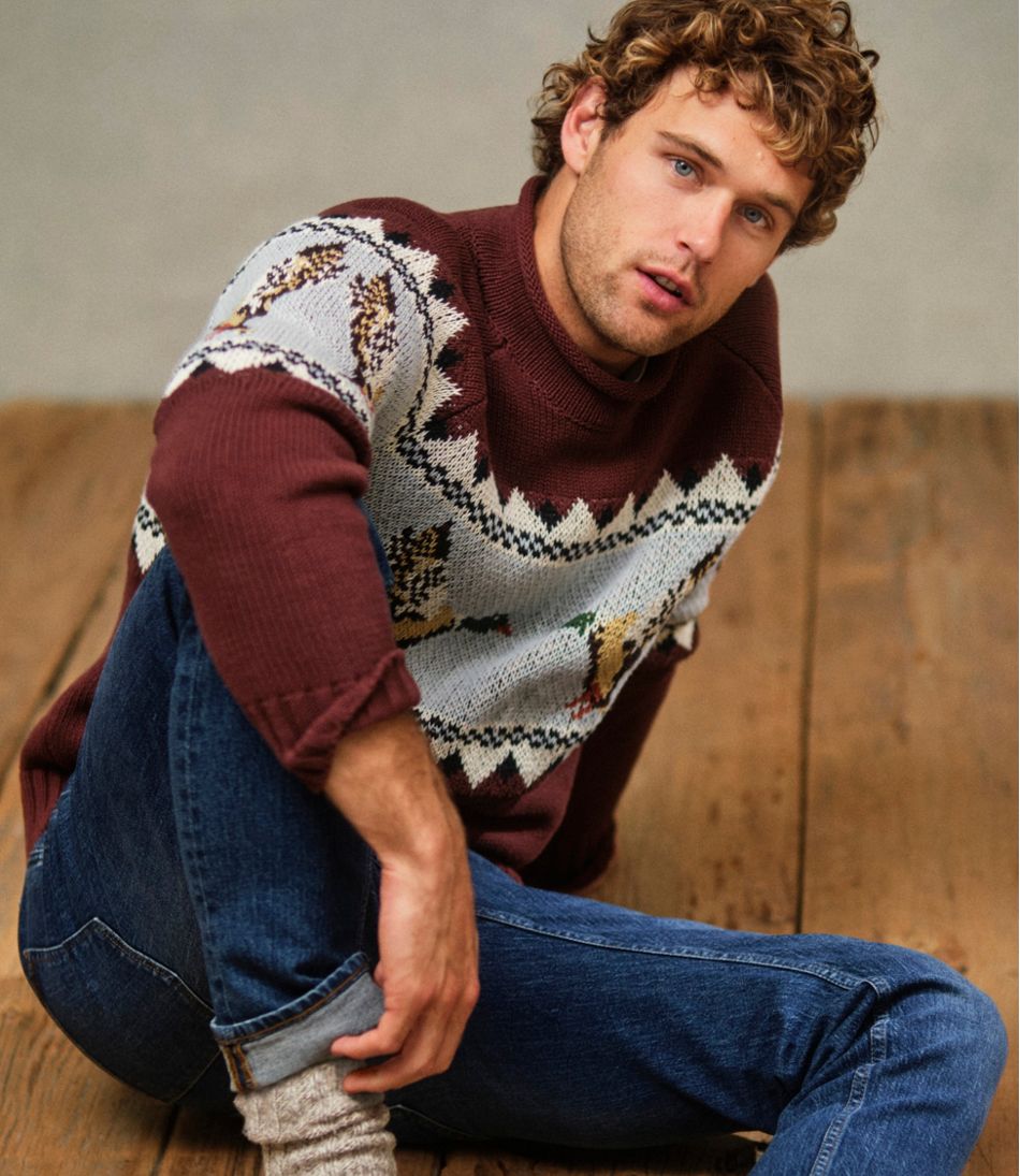 L.L.Bean Sale | Men's Signature Organic Cotton Rollneck Sweater, Fair Isle